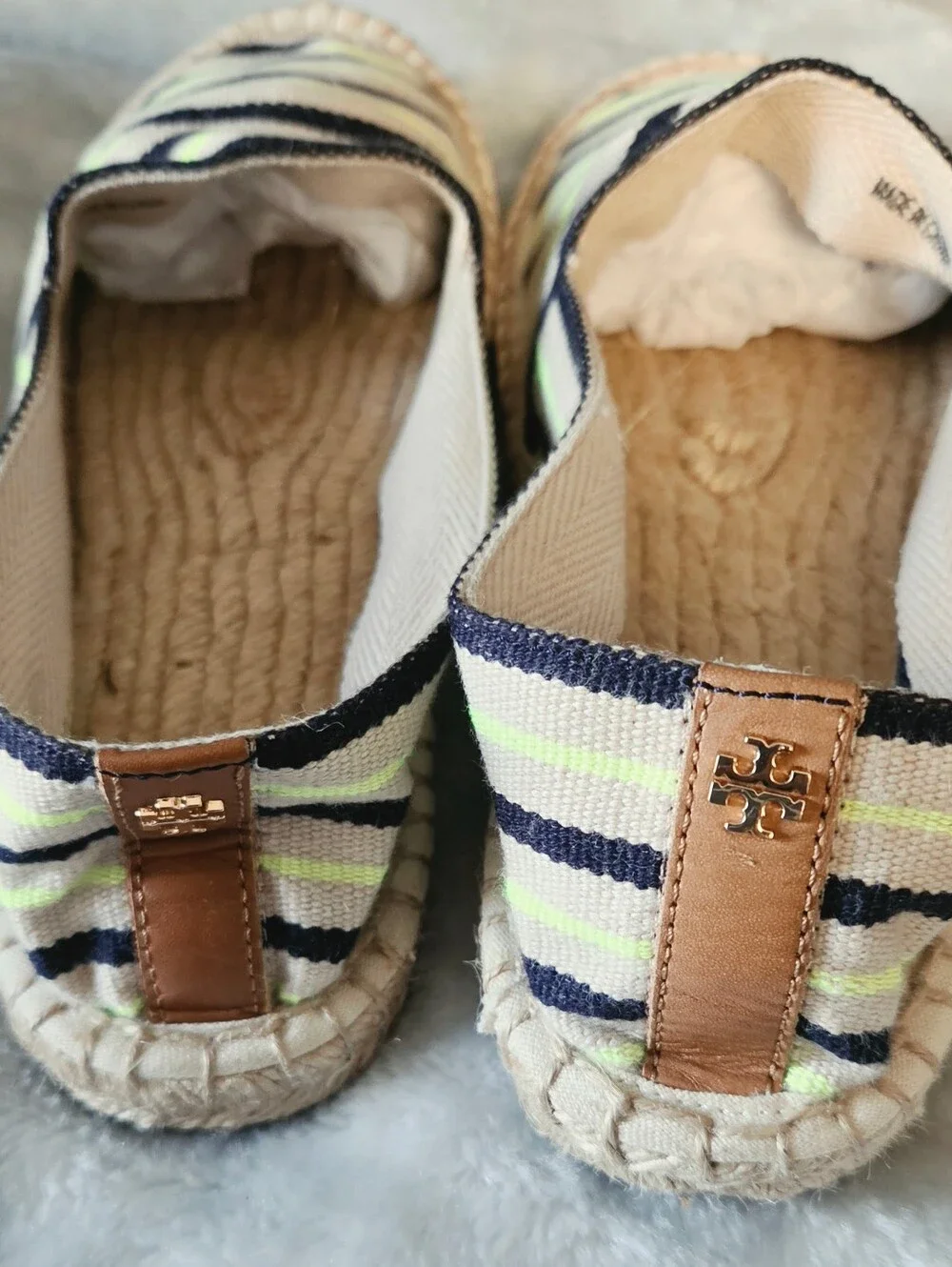 Tory Burch Striped Espadrille Flats in Navy & Lime